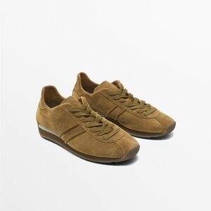 NWT. Massimo Dutti Camel Split Suede Trainers. Size 8.